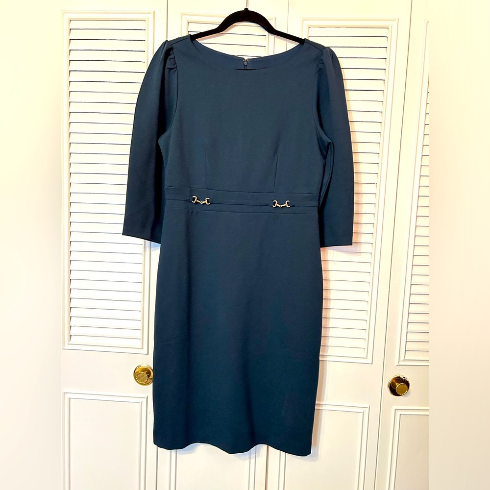 Ann Taylor green dark teal sheath dress size 6 office career 3/4 sleeves